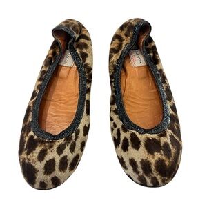 Lanvin Two Tone Leopard Print Calf Hair Scrunch Ballet Flats